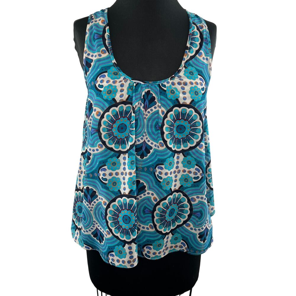 Anthropologie Meadow Rue Blue Sleeveless Scoop Neck Tulip Back Tank Top Size S